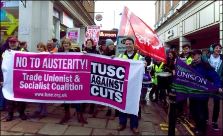 TUSC supporters on the Canterbury march to save children's centres, 15/02/14, photo by Dave Semple