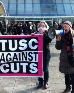 Lois Austin speaking at the Newham TUSC lobby of the Labour special conference