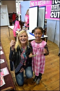 Barbara Potter, with young campaigner, photo by Ambrose Musiyiwa 
